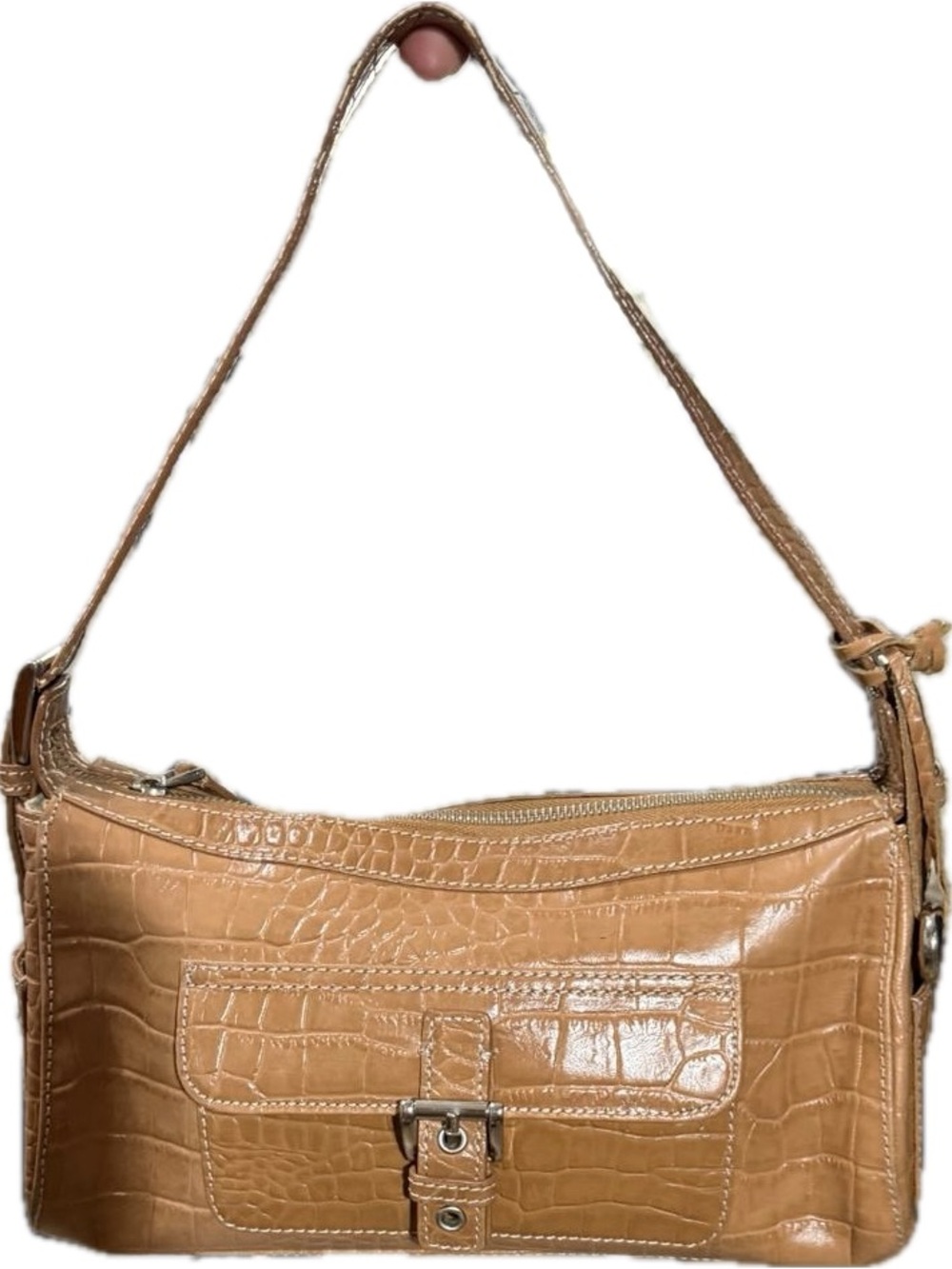 Charter Club VTG Croc-Embossed Tan Shoulder Bag with Front Buckle